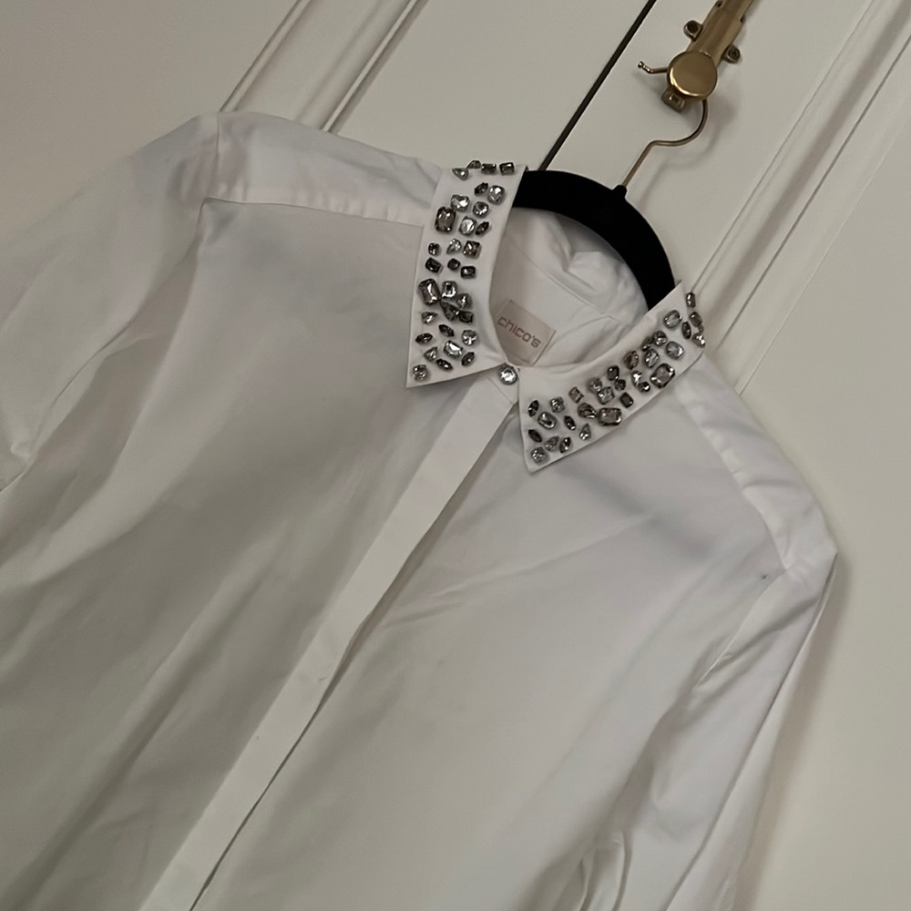 Chico’s button down shirt with rhinestoned collar, size 2